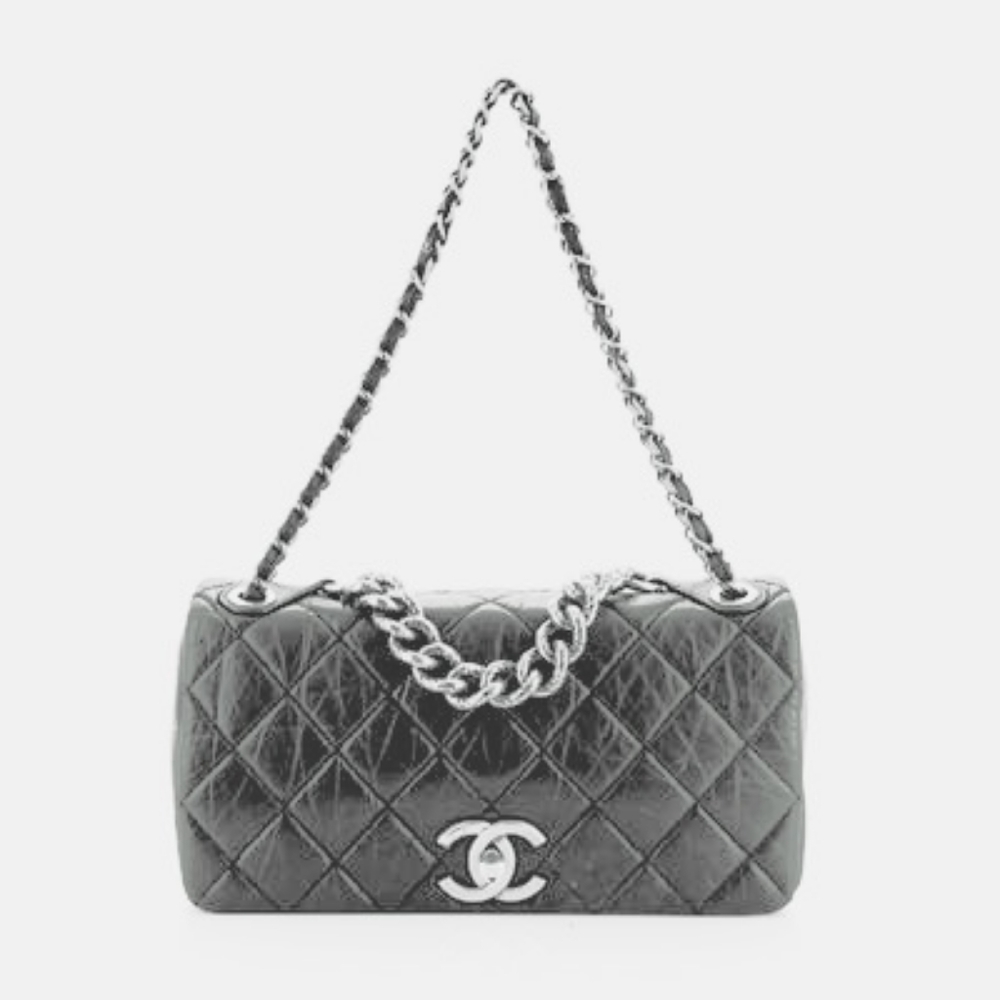 CHANEL Flap Bag Aged Calf Skin Maltese Leather Single Flag Purse Chain Handle
